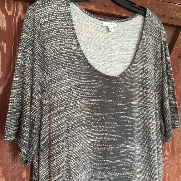 J. Jill Purejill gray pattern scoop neckline short sleeve stretch jersey midi. - Picture 3 of 5